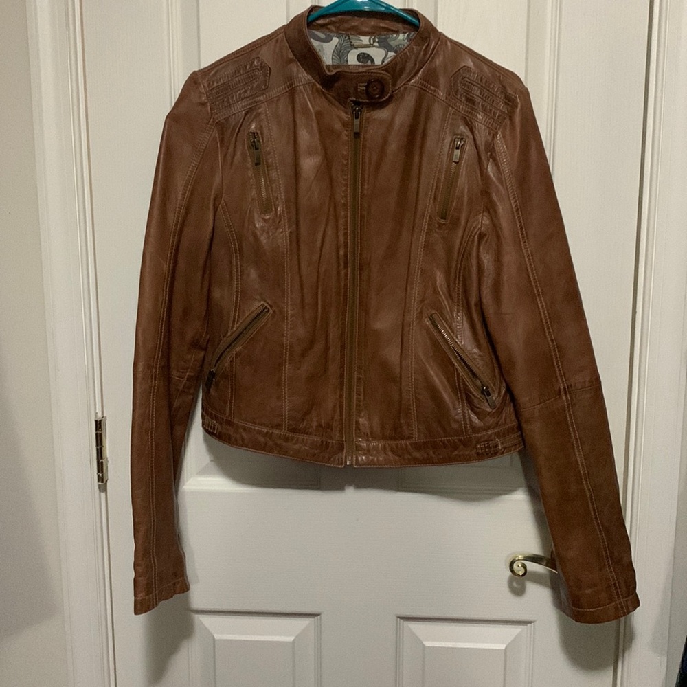 Brown leather cropped jacket